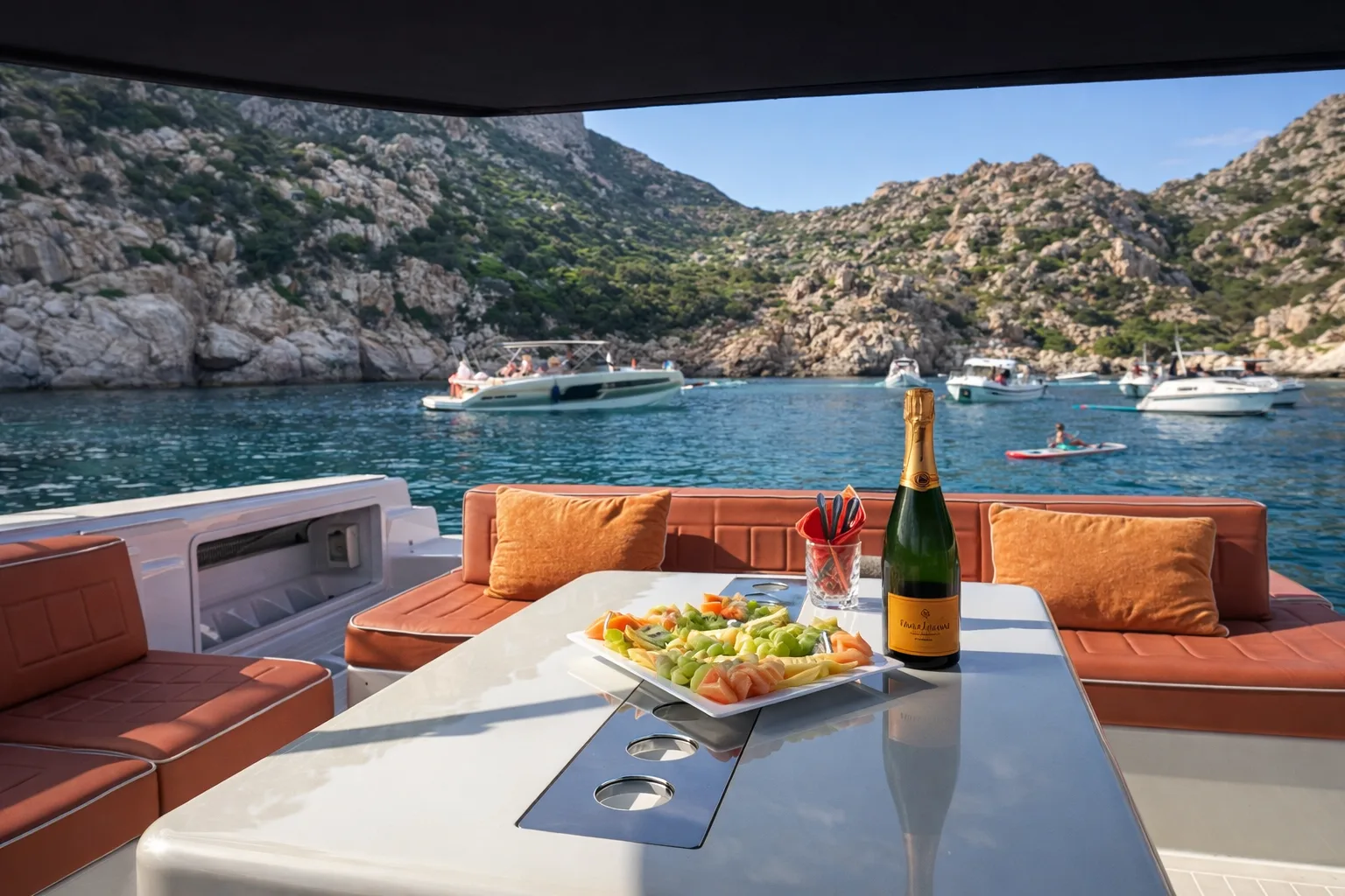 Pesche e nettarine fresche in una ciotola sulla consolle del timone