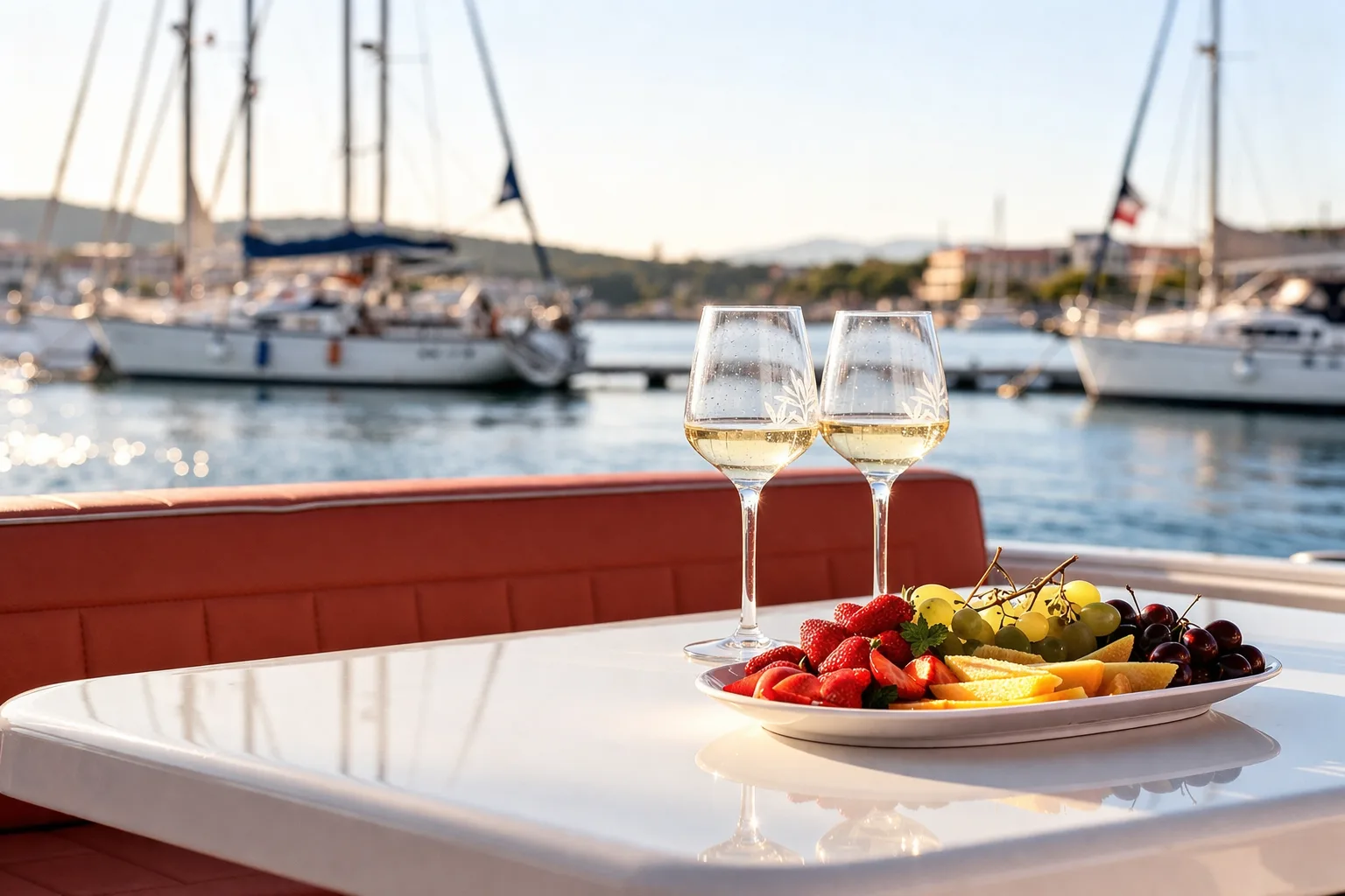 Secchiello del ghiaccio con bottiglie di prosecco brillanti al sole pomeridiano