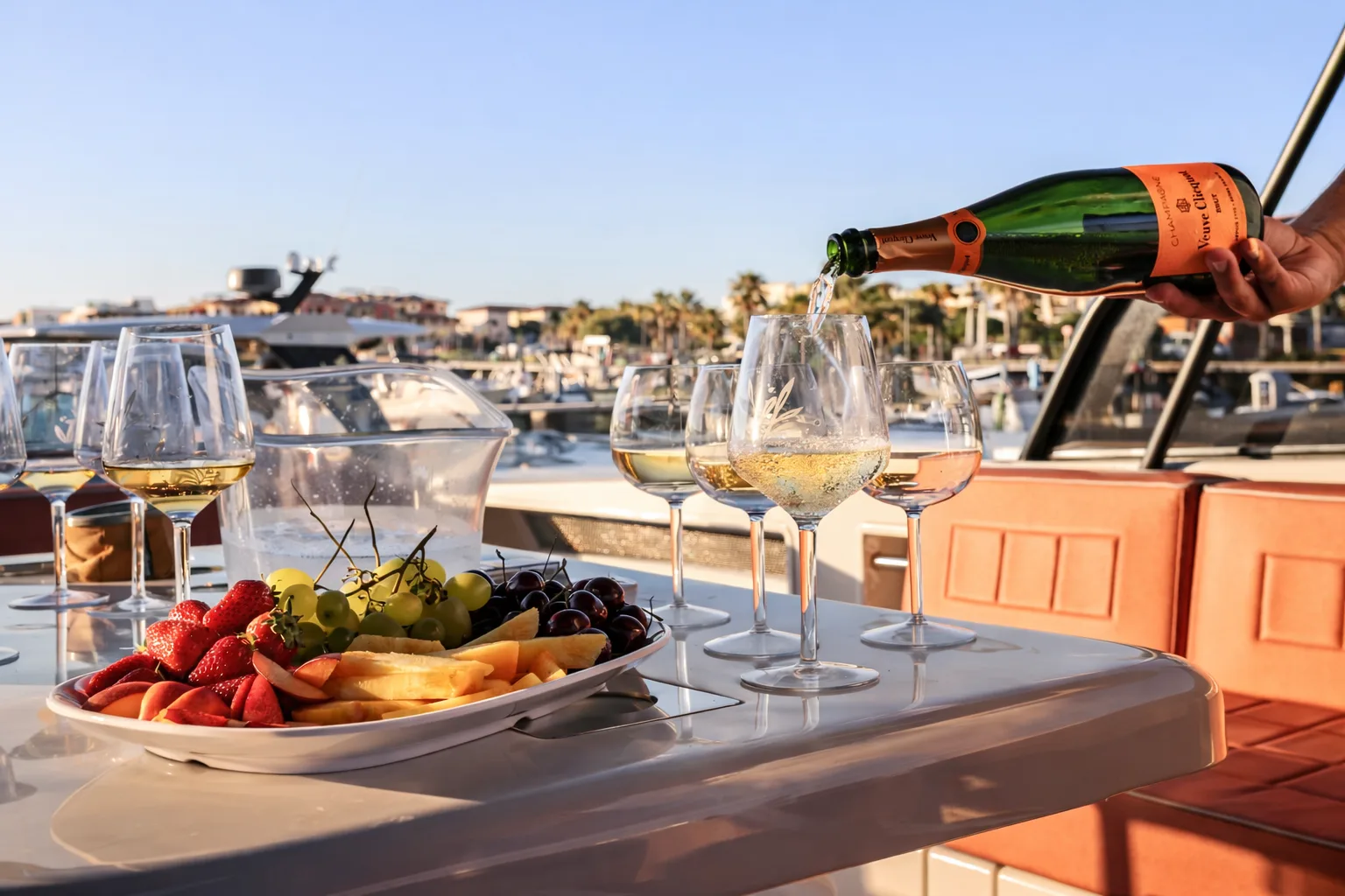 Anguria affettata e uva sul prendisole tra un bagno e l'altro